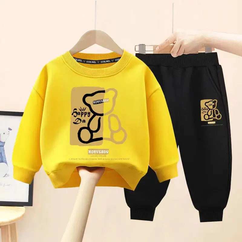 Baby Clothes Set Kid Boy Cartoon Bear Printed Sweatshirt Pullover And Pants