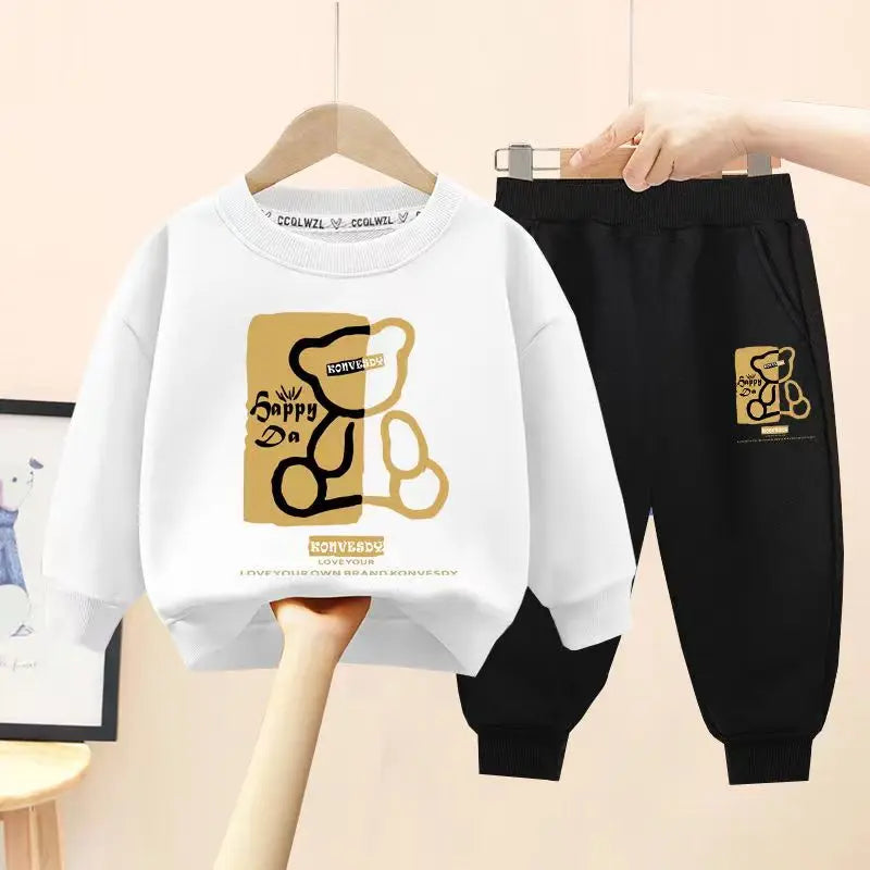 Baby Clothes Set Kid Boy Cartoon Bear Printed Sweatshirt Pullover And Pants