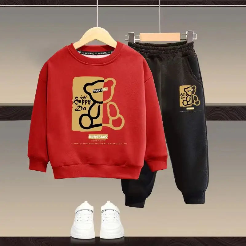 Baby Clothes Set Kid Boy Cartoon Bear Printed Sweatshirt Pullover And Pants