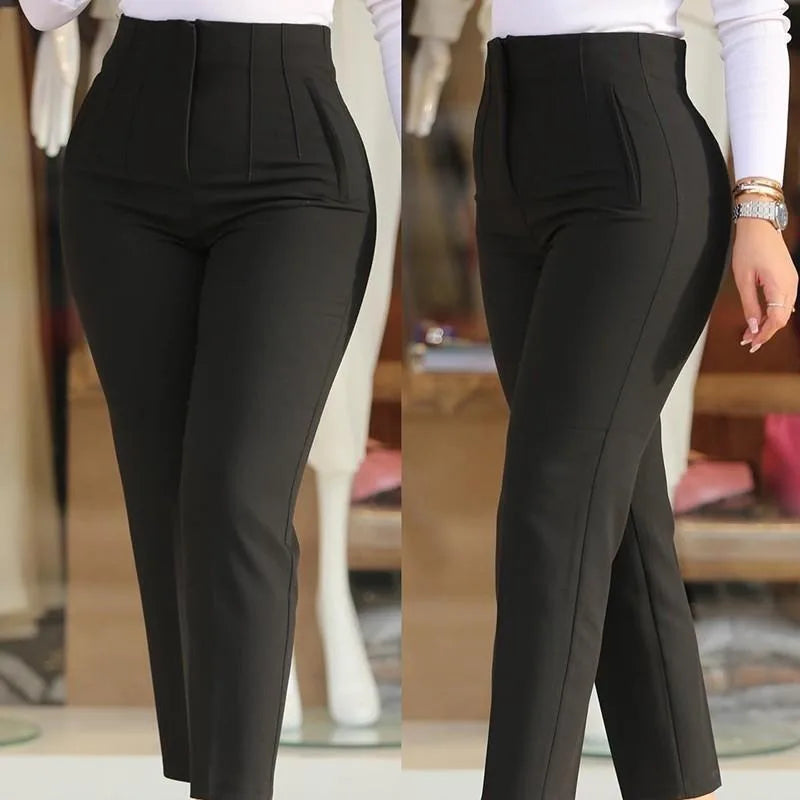 Elegant High Waist Cropped Work Pants For Women